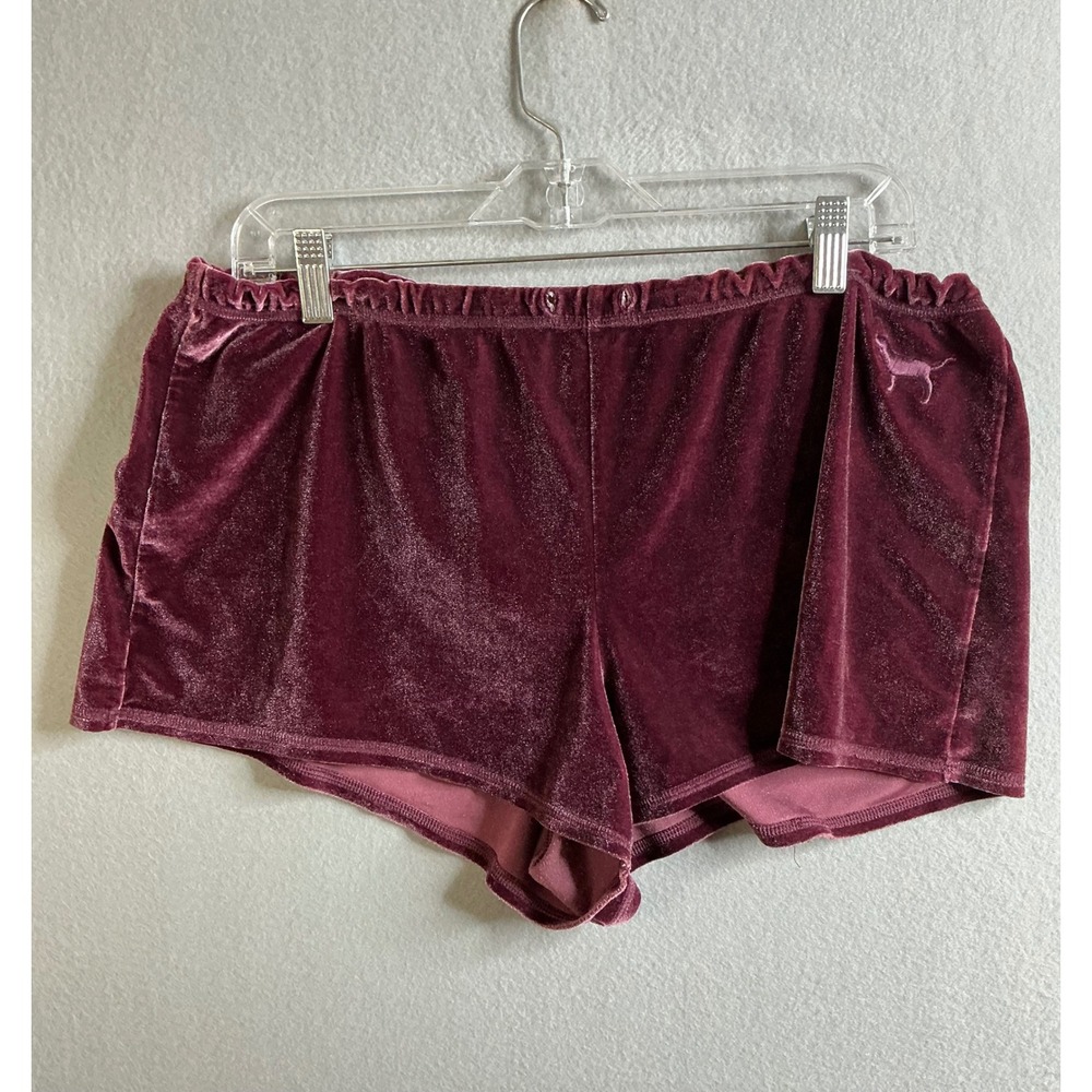 PINK Victoria's Secret Pajama Women's‎ Large Velvet Sleep Lounge Shorts Dog Logo